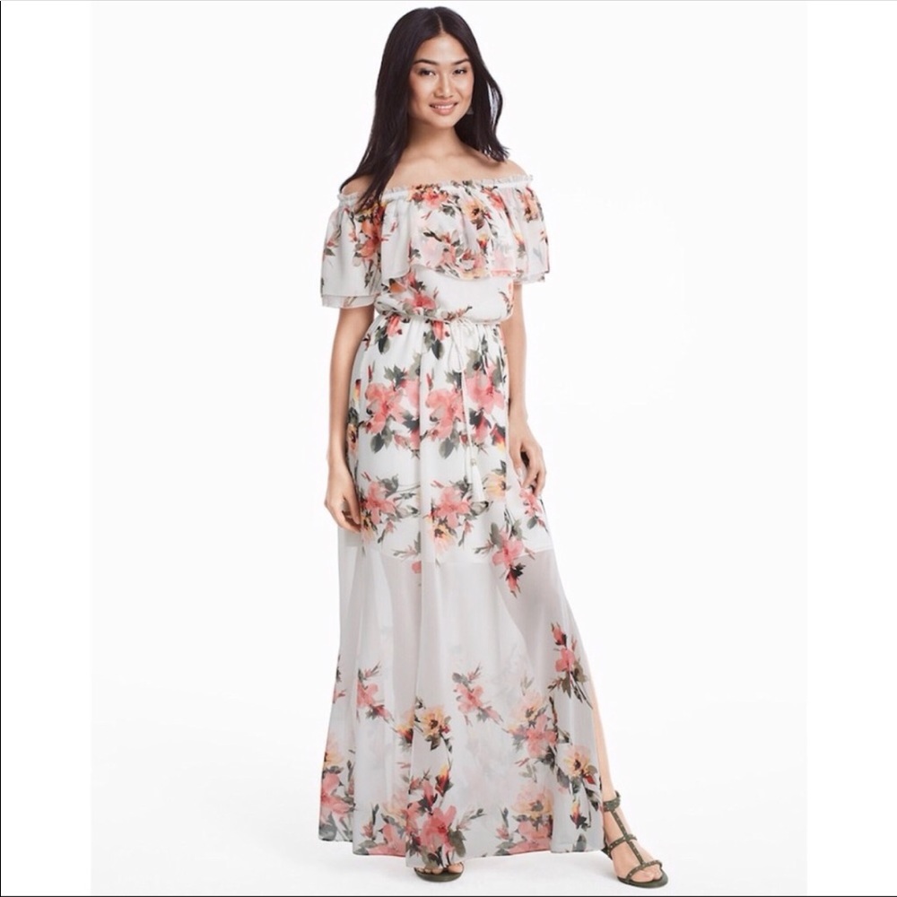 Floral maxi dress off the shoulder